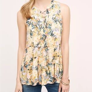 Anthropologie Anafa Tiered Floral Sleeveless tank Top - Yellow / Orange. size 6